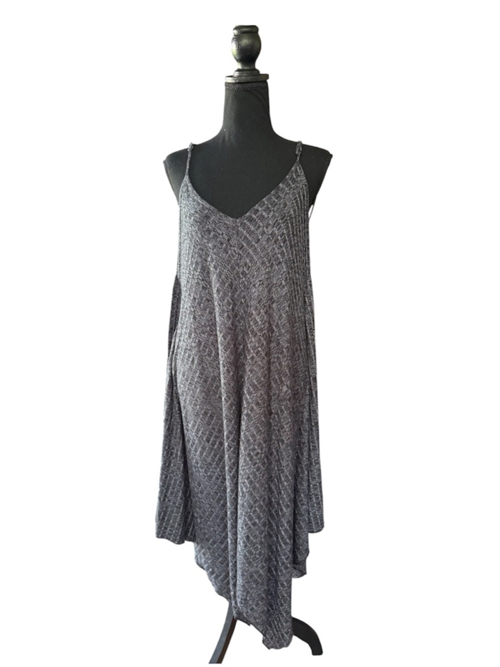 Grey Textured Spaghetti Strap Midi Dress Size Large